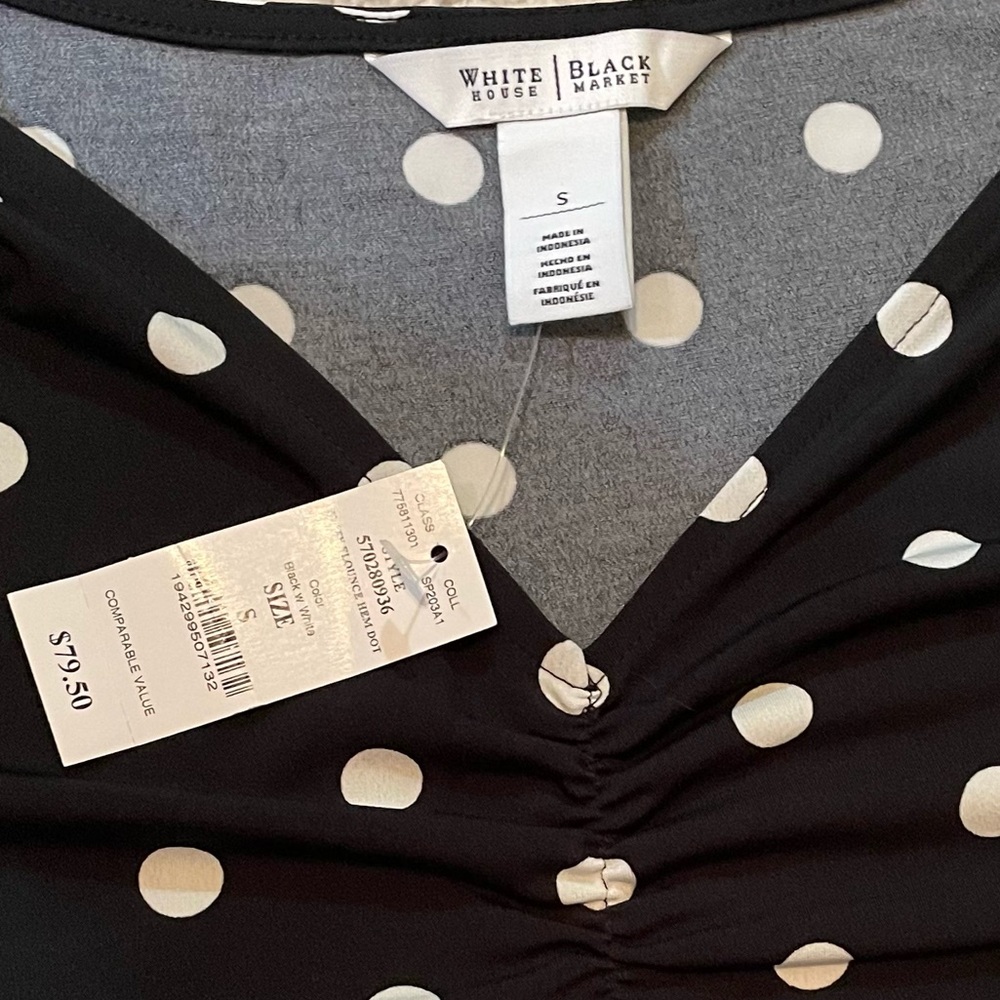 White House Black Market Sleeveless Black with White Polka Dot Dress Small NWT - Picture 3 of 8